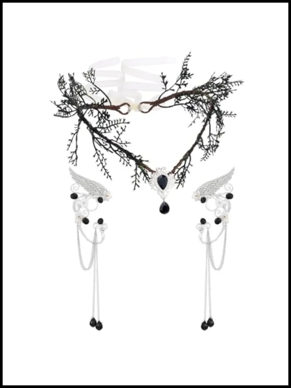 Fairy Flower Crown with Elf Ear Cuffs, Elven Princess Tiara, Costume Headpiece